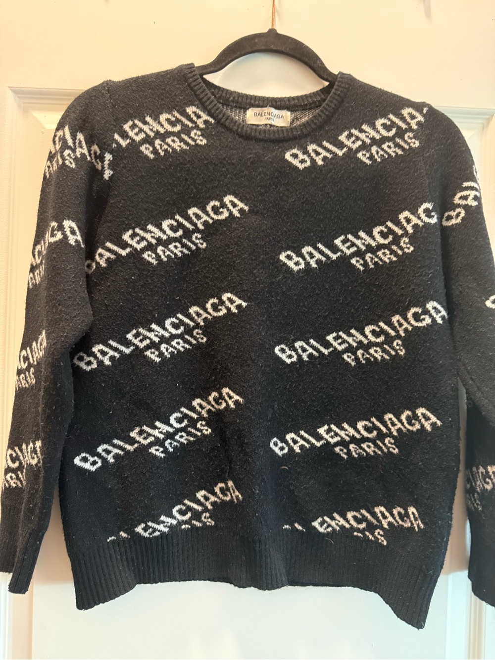 Balenciaga Black & White All-Over Logo Crewneck Sweater